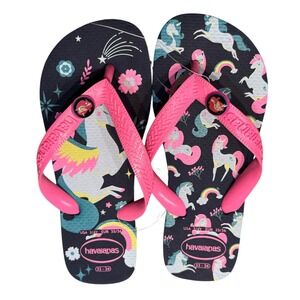 Havaianas Kids Fantasy Unicorn‎ Rainbow Flip Flop Sandals Navy Pink 3/4Y New